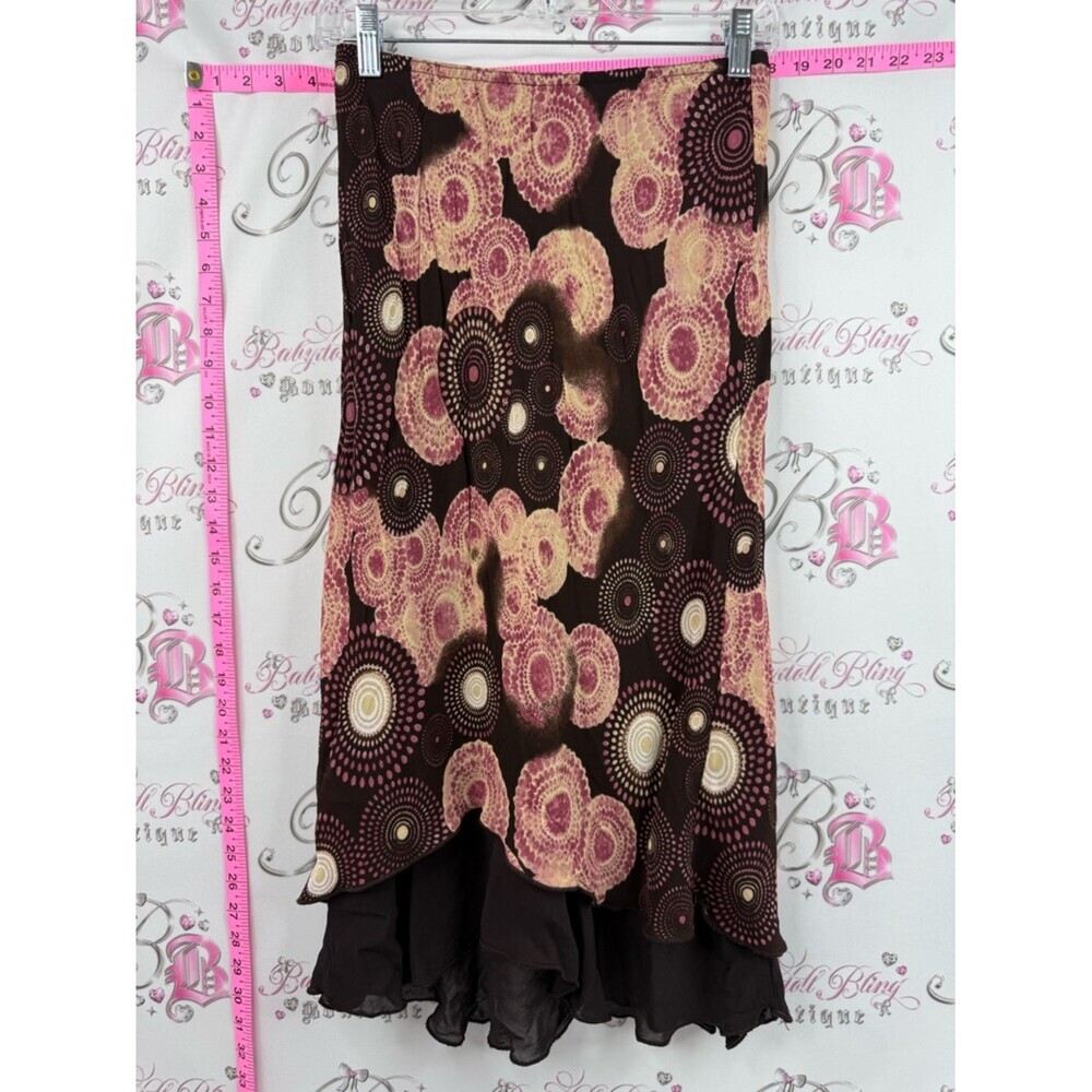 Monte skirt circles tie dye flowy fairy Boho Floral Midi Skirt in Brown and Pink